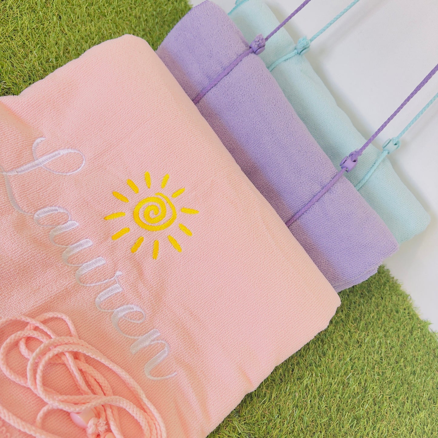 Embroidered Beach Towel with Carry Straps | Personalised Name Towel for Beach, Pool, Picnic.
