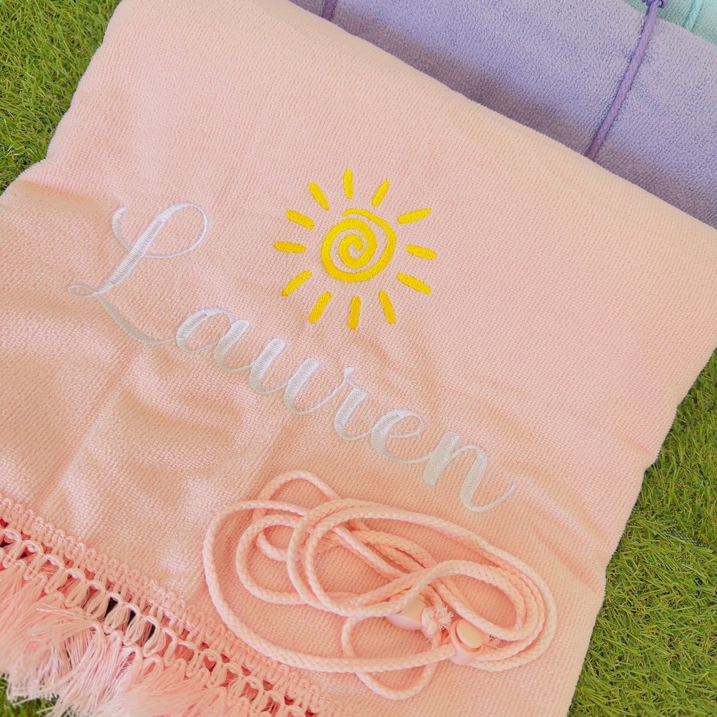 Embroidered Beach Towel with Carry Straps | Personalised Name Towel for Beach, Pool, Picnic.