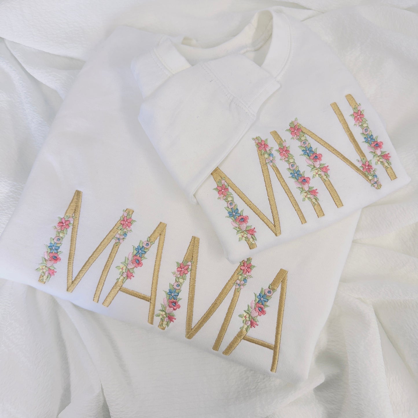 Embroidered Floral Mama and Mini Matching Sweatshirts Set. Cute Matching Jumpers