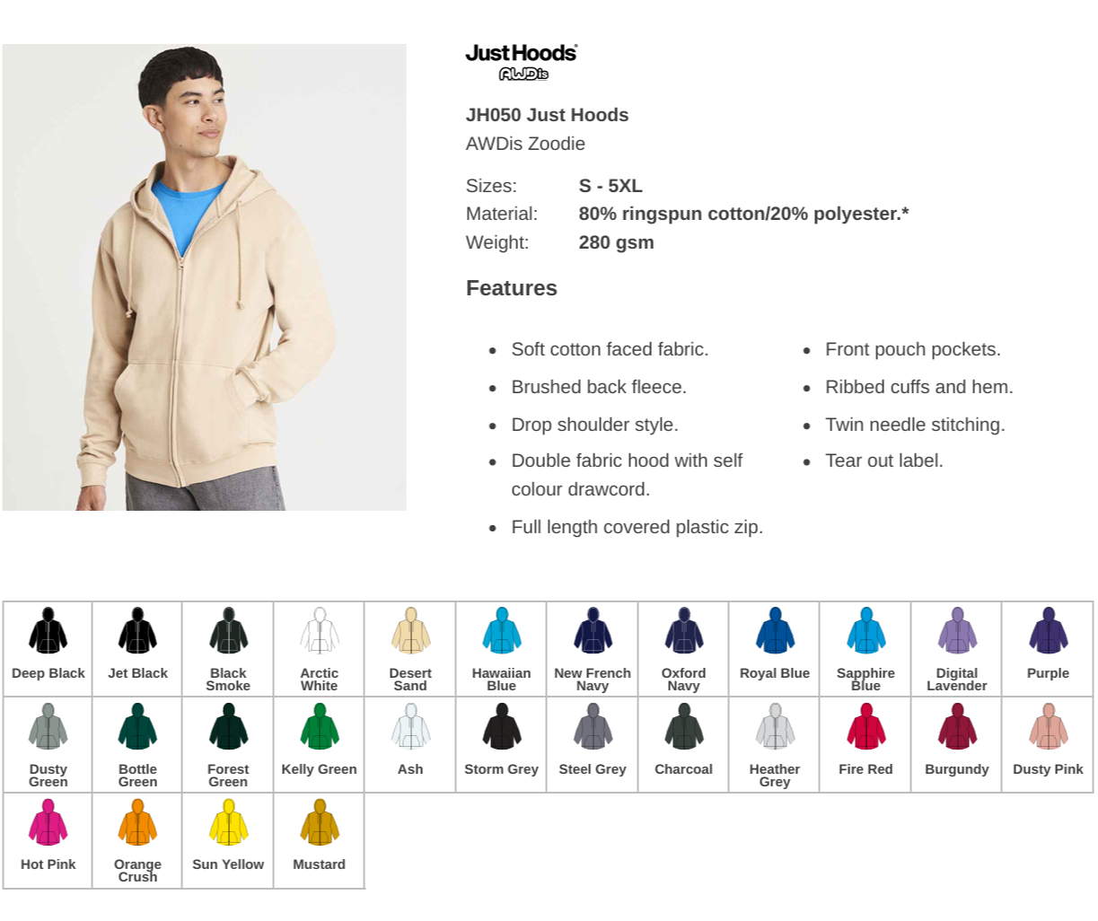 Men's Regular Business Branded Zip Hoodie