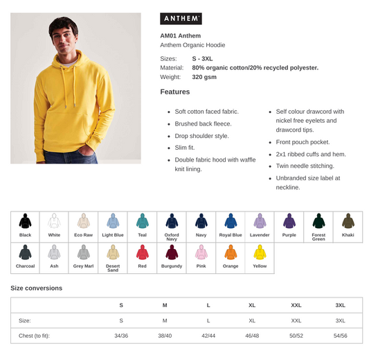 Men's Anthem Organic Premium Business Branded Pull Over Hoodie