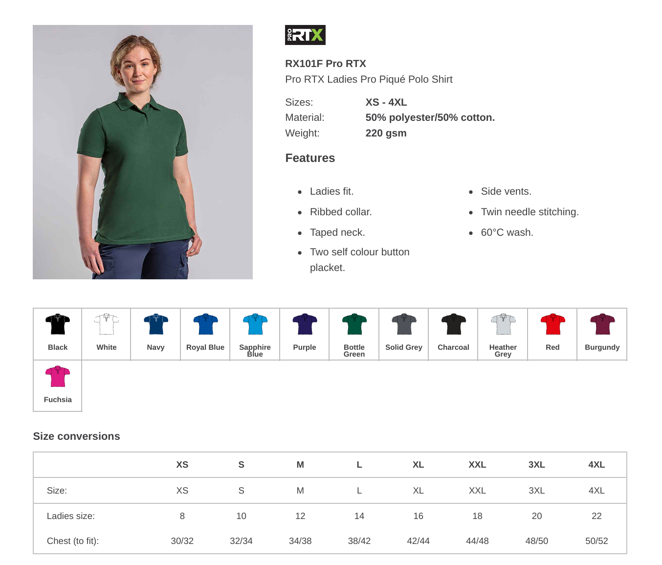 Ladies Business Branded RTX Polo Shirts. Variety Of Colours and Sizes Available