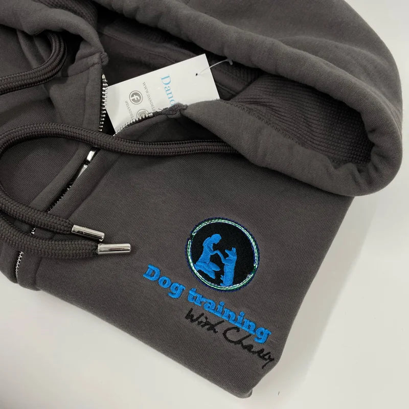This is a luxury organic cotton zip hoodie embroidered with your company logo on the front and back in either vinyl or embroidered
