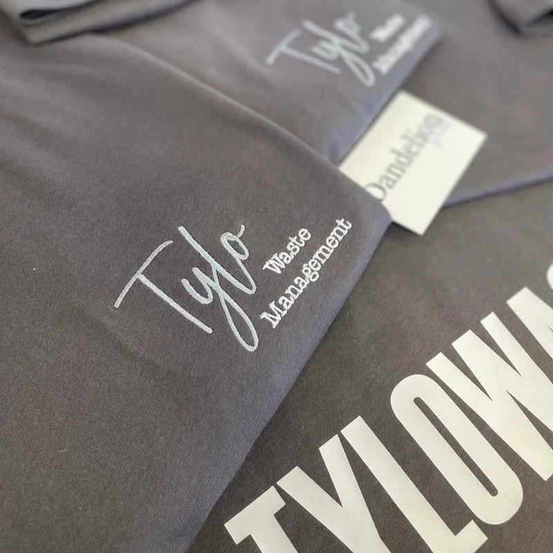 This is an organic tshirt used for workwear and business promotion. The tshirt has an embroidered front logo and a vinyl back logo.