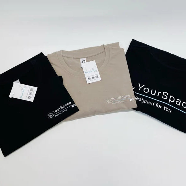 This is a 100% cotton crew neck tshirt for men and women. The tshirt is printed with a logo on the left breast and a bigger logo on the back