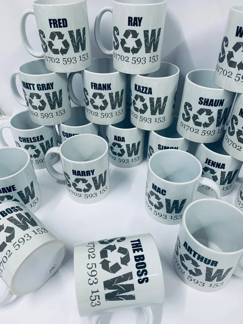 10 Custom Printed Branded White Mugs
