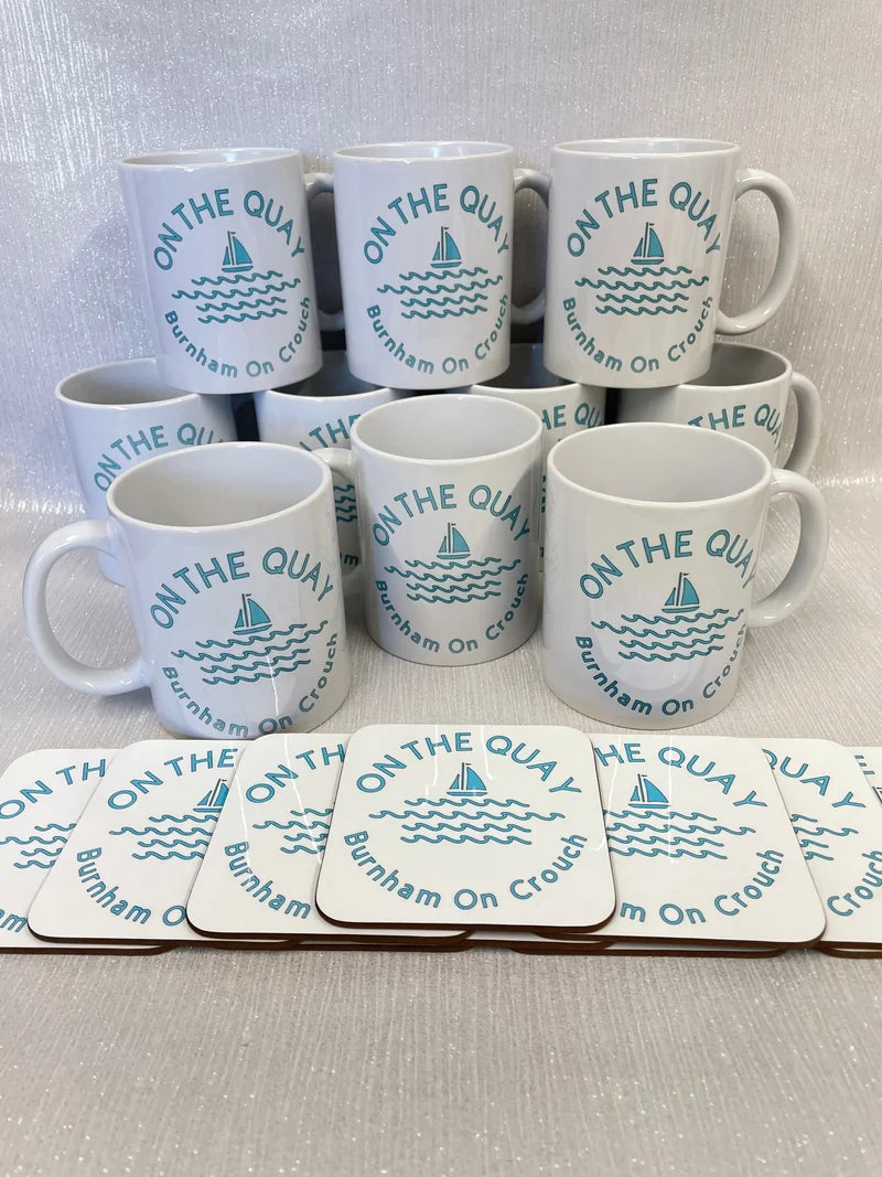 10 Custom Printed Branded White Mugs