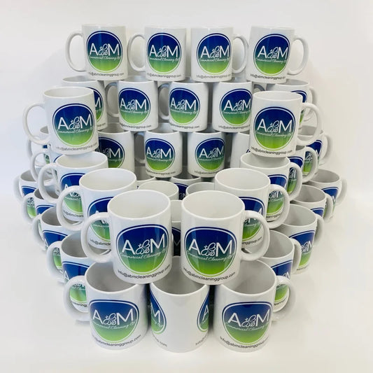 10 Custom Printed Branded White Mugs