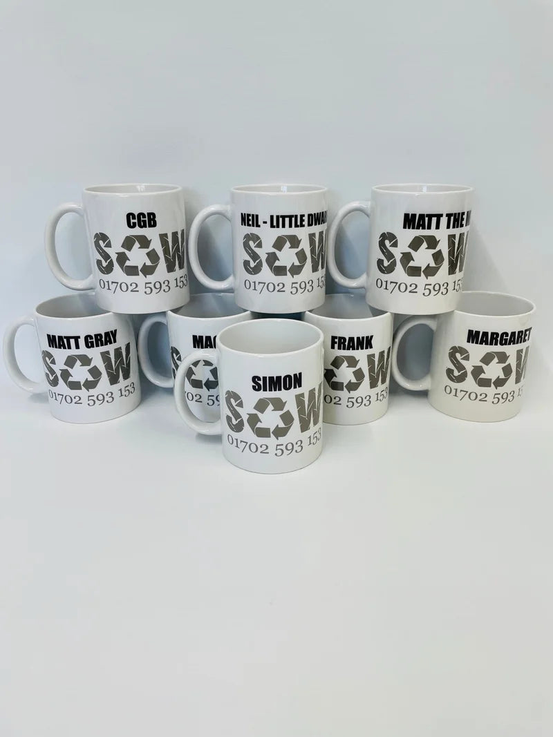 10 Custom Printed Branded White Mugs
