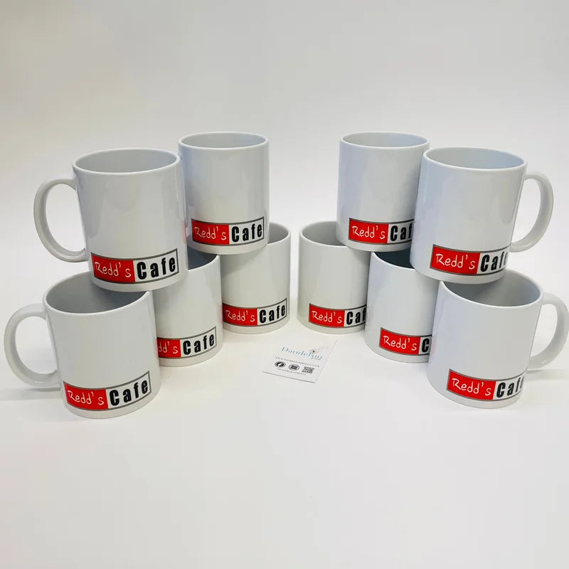 10 Custom Printed Branded White Mugs