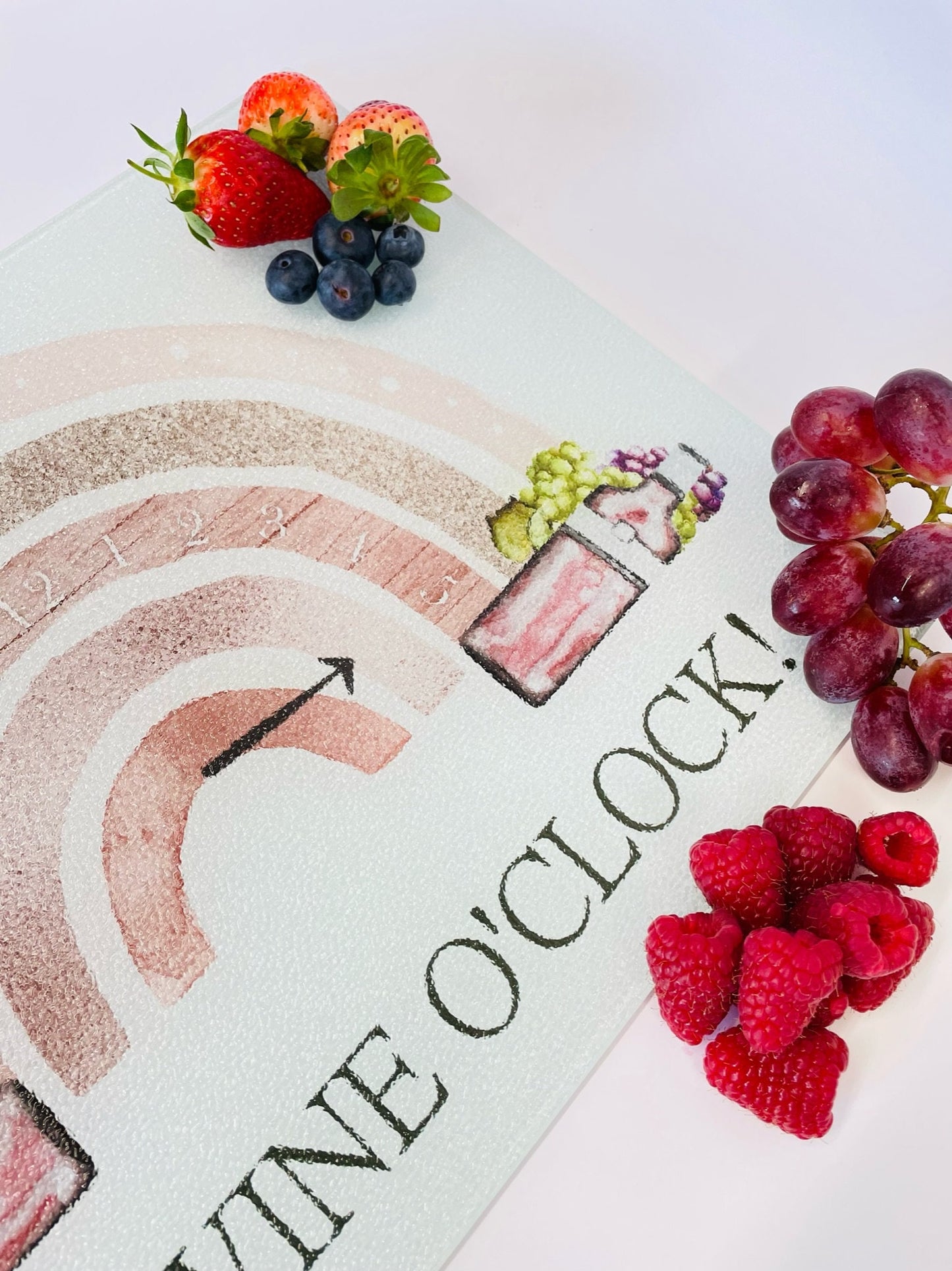Wine O'Clock Glass Chopping Board or Platter - Small or Large - Kitchen Décor, Wine Lover Gift