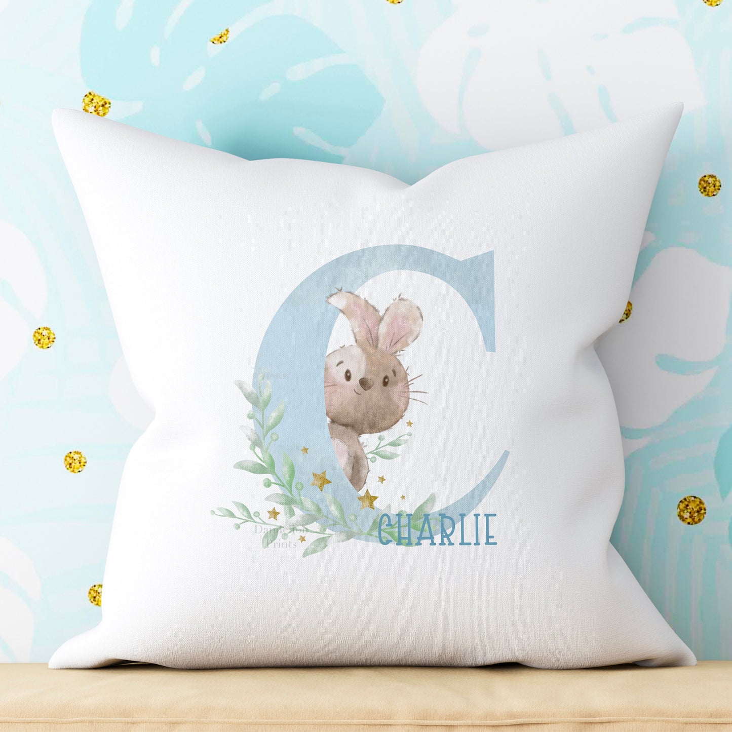 Adorable Personalised Pink or Blue Bunny Initial Cushion - Perfect for the Nursery or as a New Baby Gift