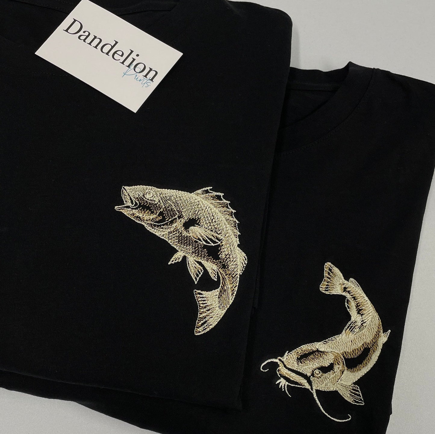 Various Design Embroidered Fishing T-shirt | Carp | Catfish | Perch | Pike | Salmon