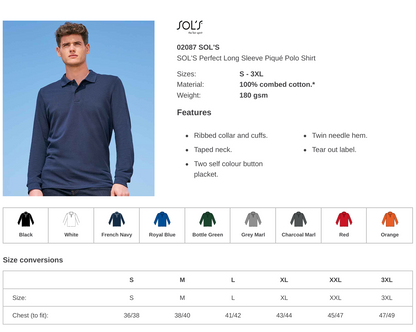 Men's Sols Long Sleeve Polo Shirt - Embroidered or Printed With Your Logo