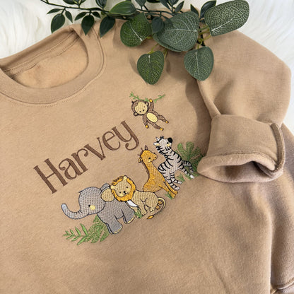 Gorgeous Safari Animal Embroidered Sweater - Super Soft & Personalised - Lion, Giraffe, Zebra, Elephant, MonkeySweater with a Name Too