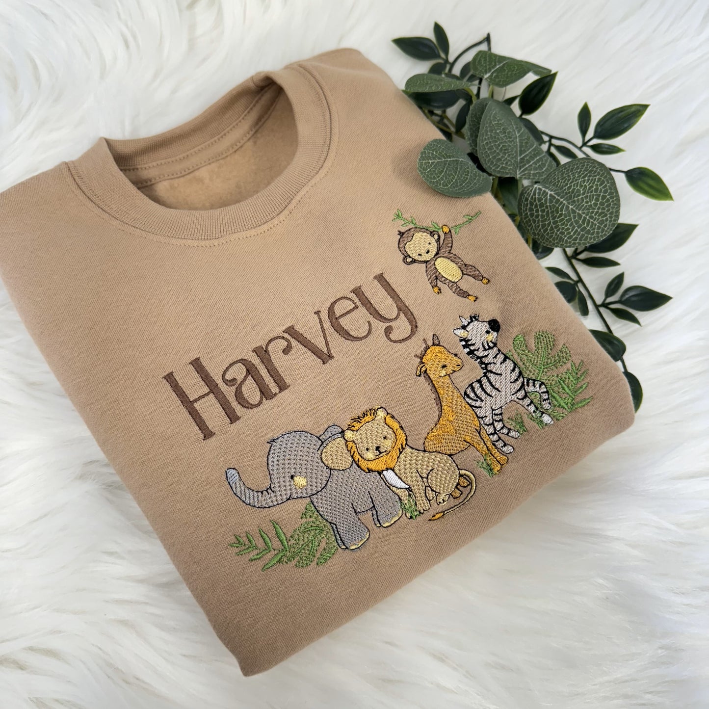 Gorgeous Safari Animal Embroidered Sweater - Super Soft & Personalised - Lion, Giraffe, Zebra, Elephant, MonkeySweater with a Name Too