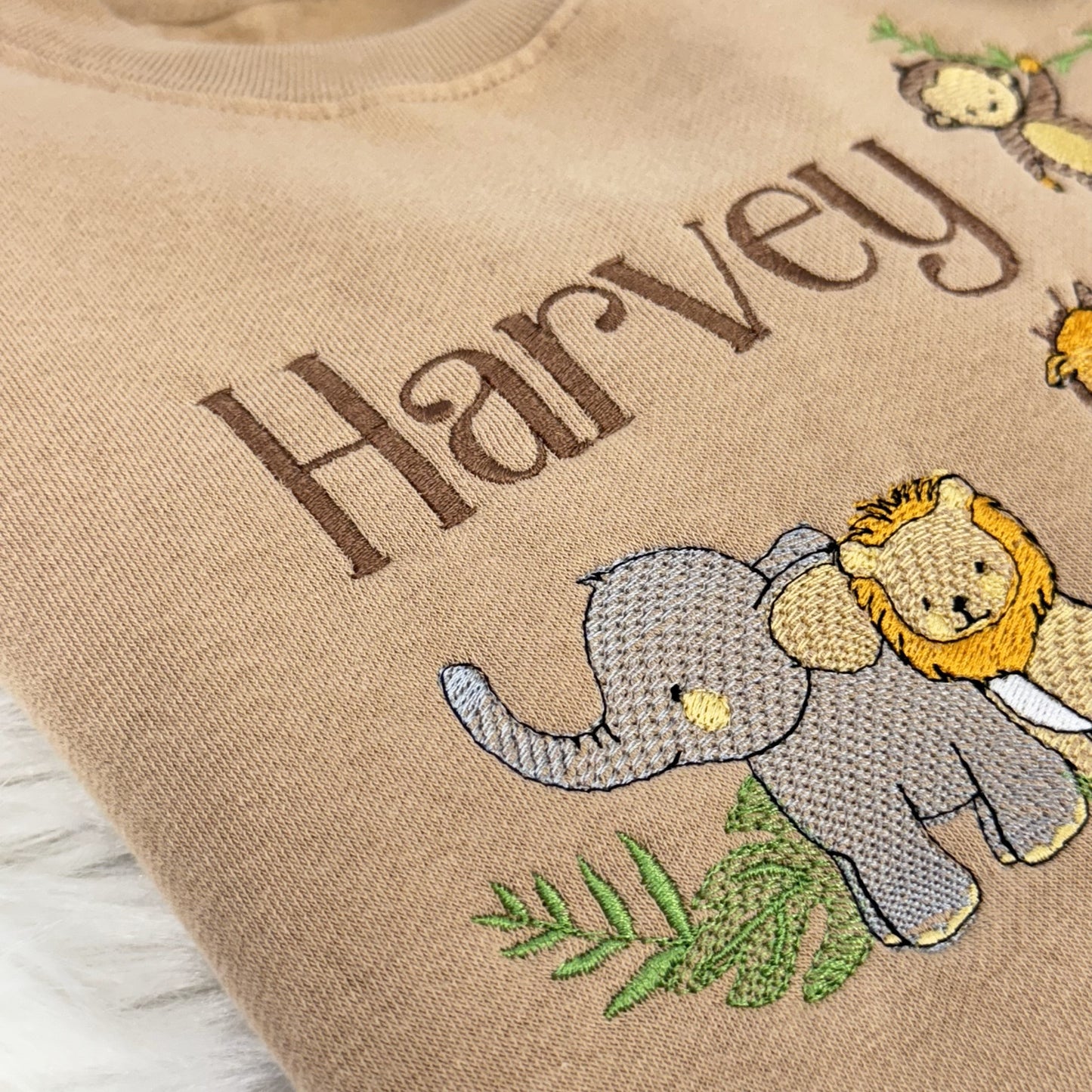 Gorgeous Safari Animal Embroidered Sweater - Super Soft & Personalised - Lion, Giraffe, Zebra, Elephant, MonkeySweater with a Name Too