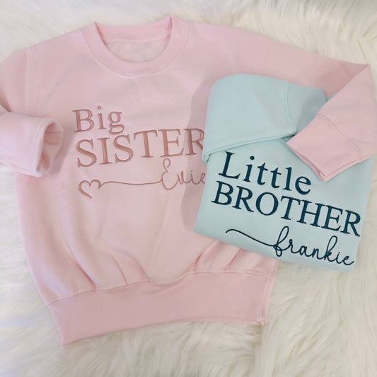 Siblings Matching Embroidered Sweaters. Big Sister Little Sister Big Brother Little Brother Personalised Jumpers