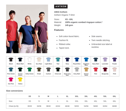 Unisex Anthem Lightweight Business Branded Organic T-Shirt