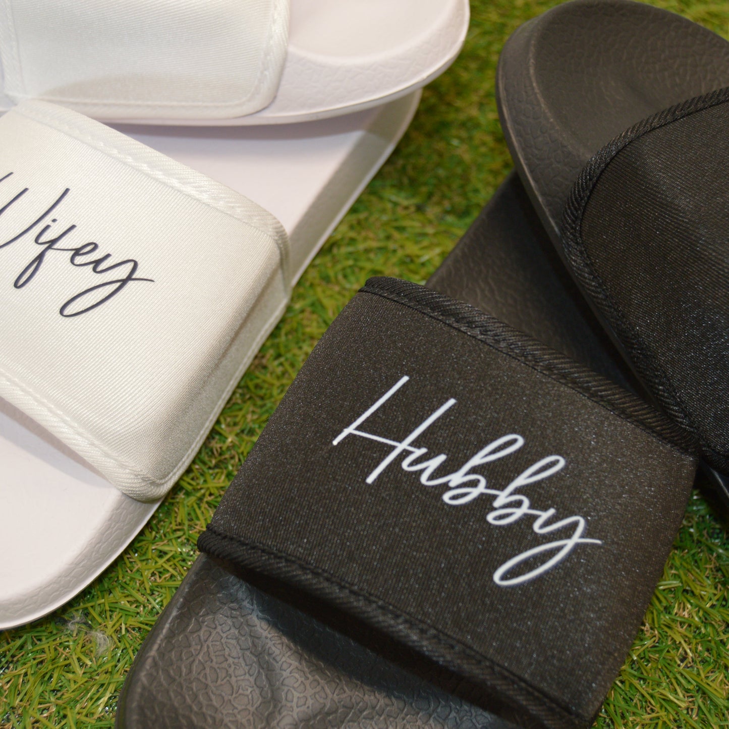 Hubby or WIFEY Honeymoon Sliders. Couples Wedding Gift