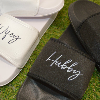 Hubby or WIFEY Honeymoon Sliders. Couples Wedding Gift