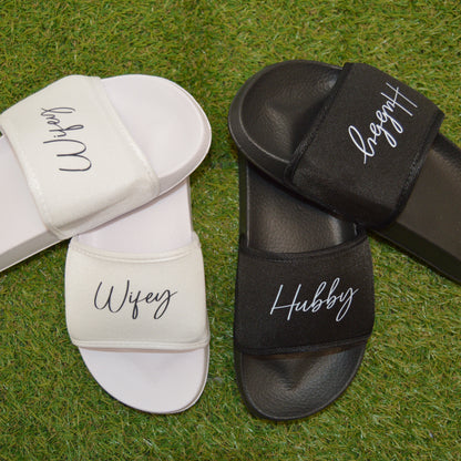 Hubby or WIFEY Honeymoon Sliders. Couples Wedding Gift