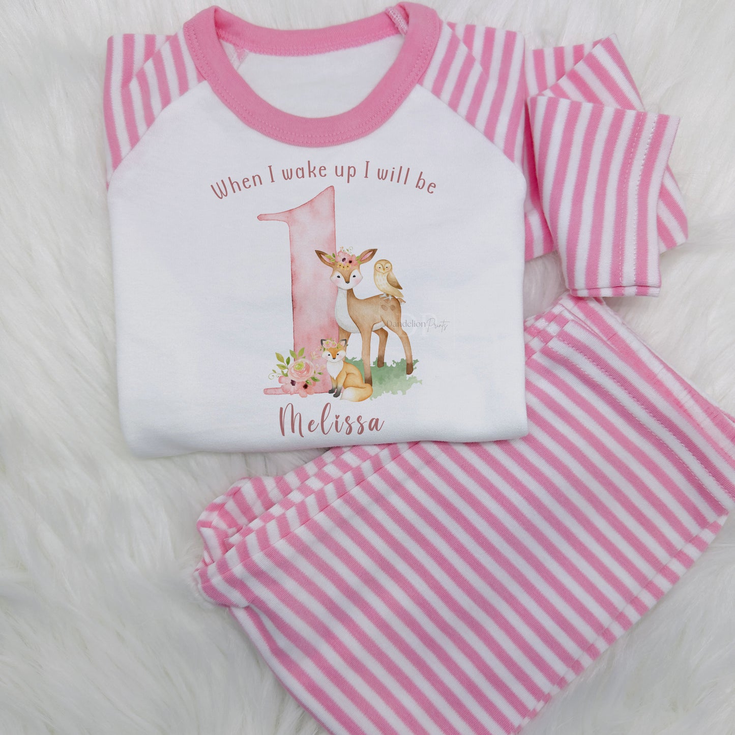 Woodland Animal Pink Striped Kids Pyjamas