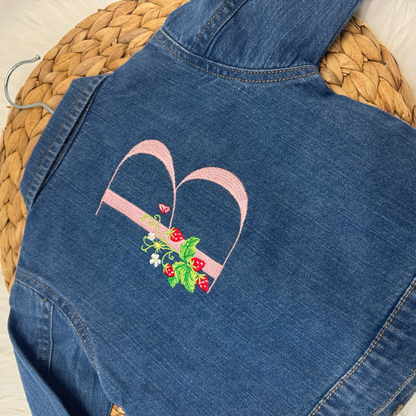 Toddler Personalised Denim Jacket with Embroidered Initial and Strawberry Plant – For Toddlers & Small Children