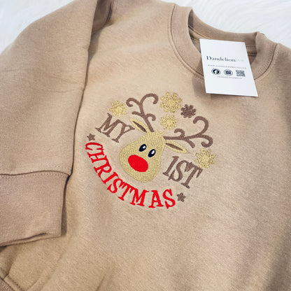 My 1st Christmas Reindeer Embroidered Adorable Children's Personalised