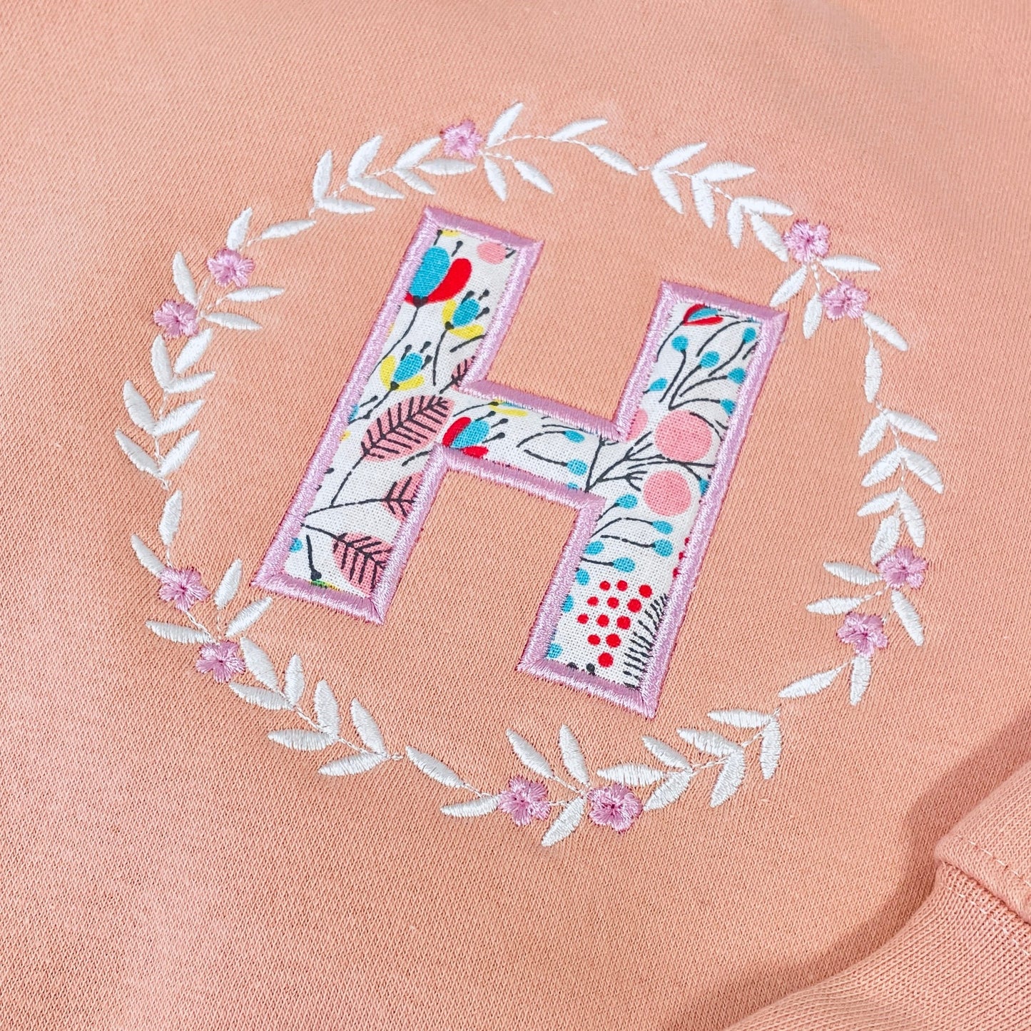 Embroidered Floral Initial Girls Sweater Jumper with Flower Wreath