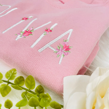 Children's Embroidered Floral Name Personalised Sweatshirt Age 1 up to 12