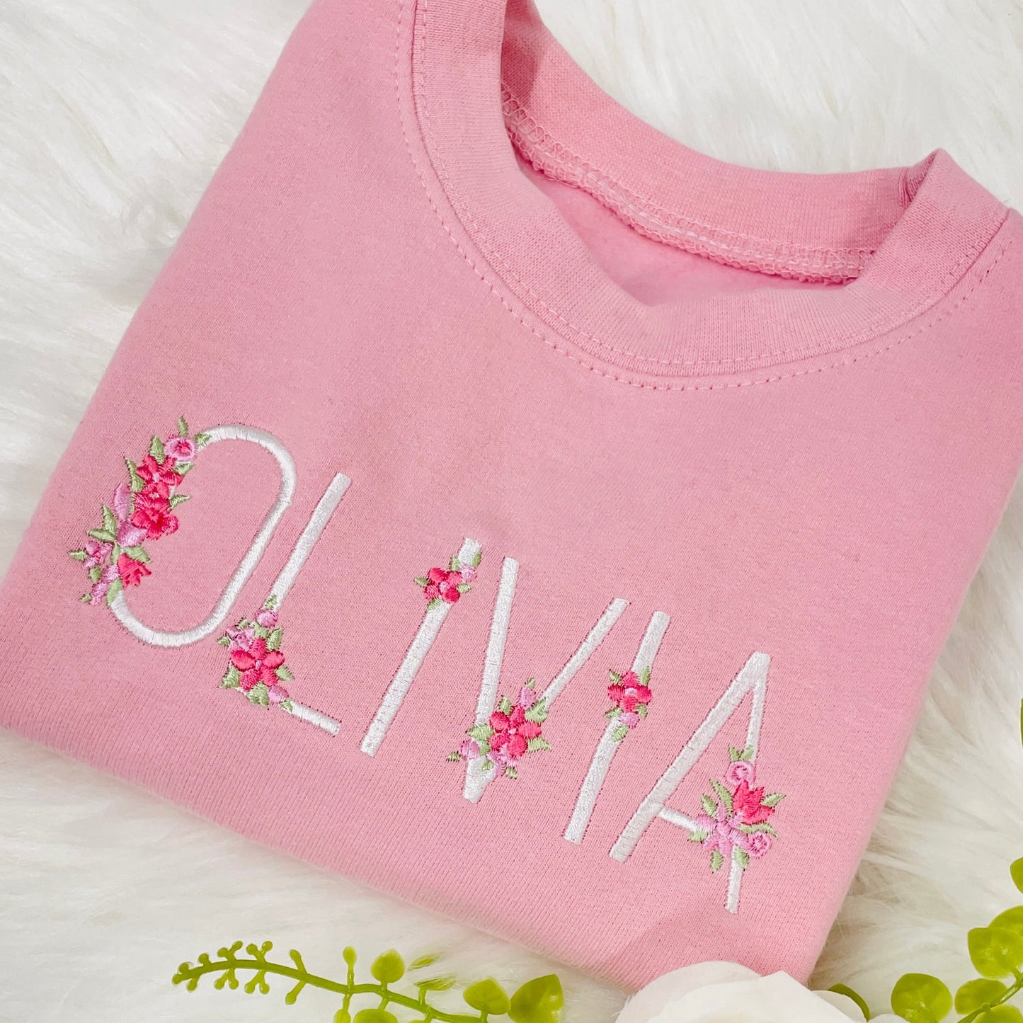 Children's Embroidered Floral Name Personalised Sweatshirt Age 1 up to 12