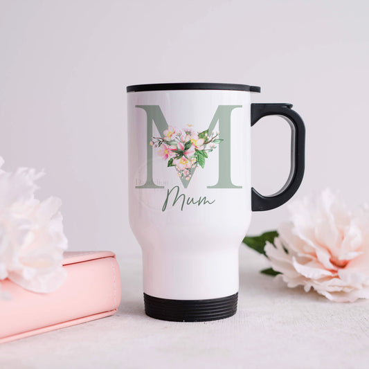 This is a stainless steel travel printed with a beautiful sage initial with flowers. The mug is also personalised more with a name printed too