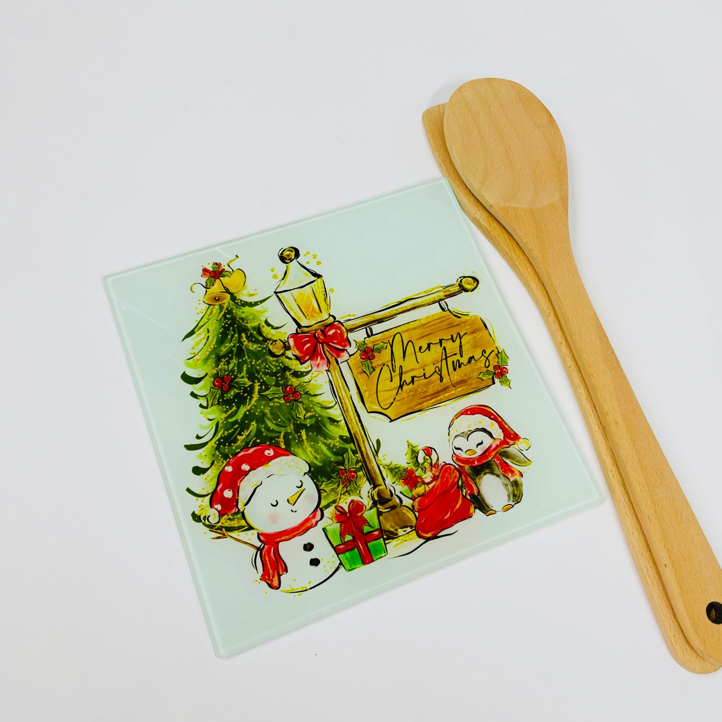 Christmas Friends Glass Chopping Board - Christmas Worktop Saver