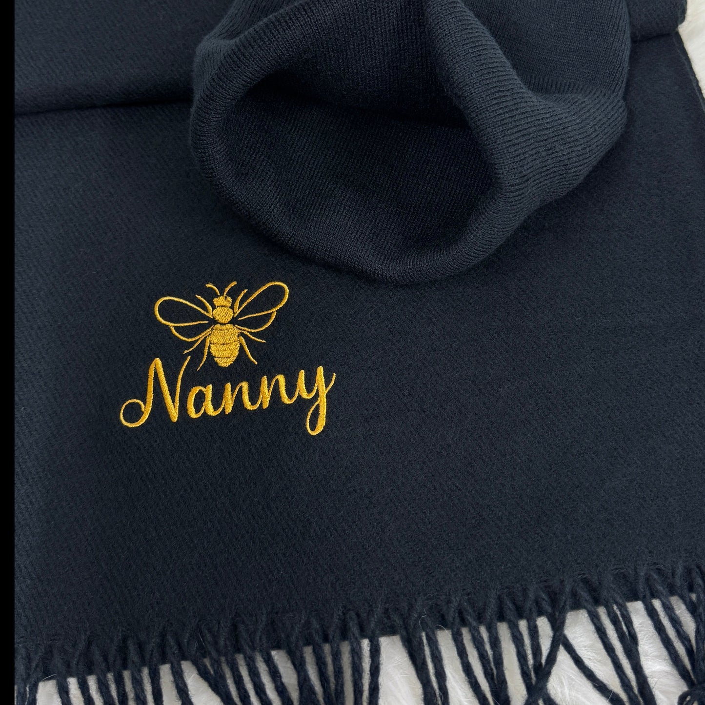 Gold Bee Embroidered Personalised Scarf & Beanie Hat Gift Set