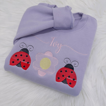 Pretty Little Ladybug Embroidered Kids Sweater - Personalised Jumper