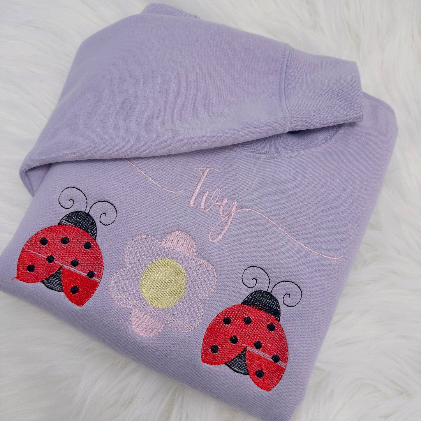 Pretty Little Ladybug Embroidered Kids Sweater - Personalised Jumper