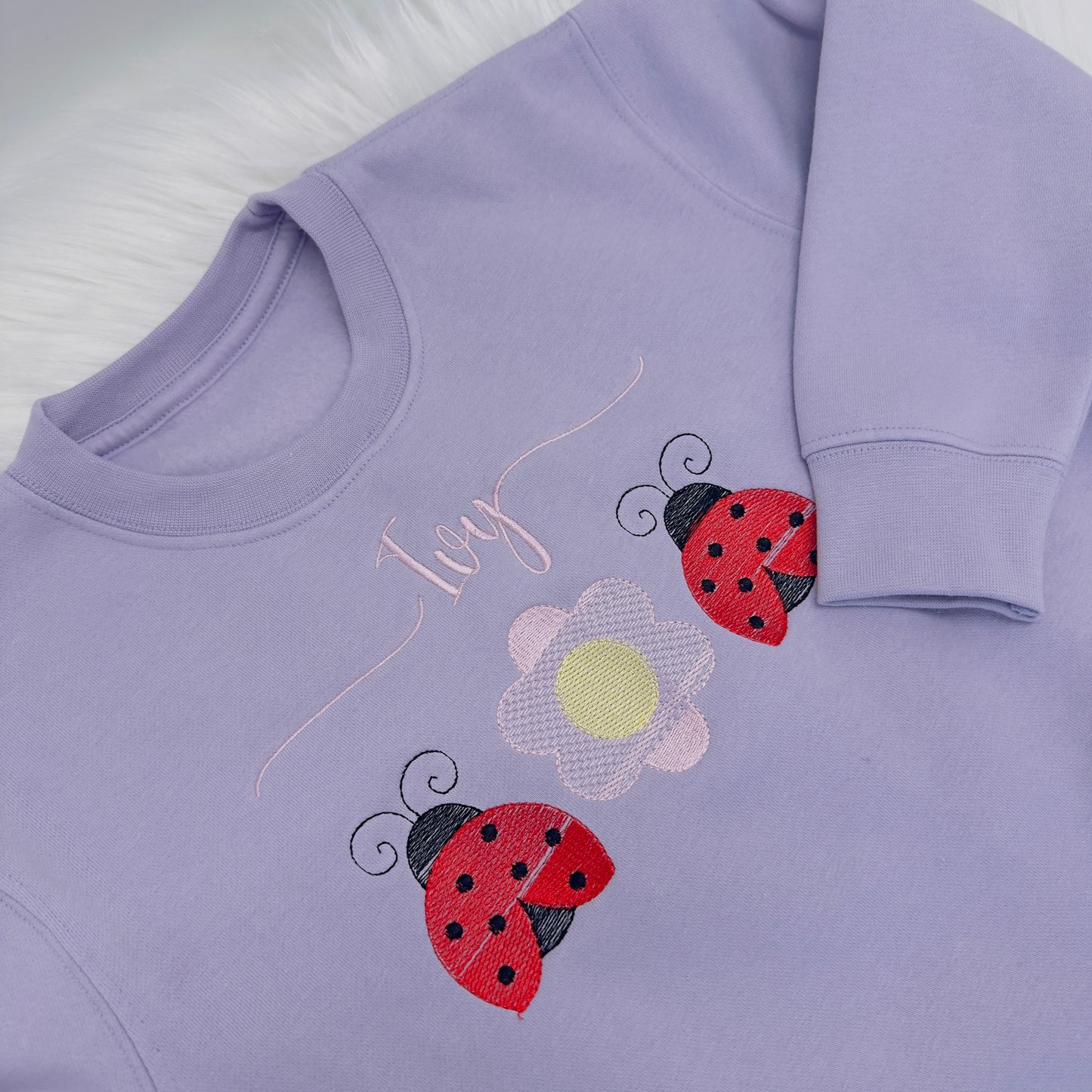 Pretty Little Ladybug Embroidered Kids Sweater - Personalised Jumper