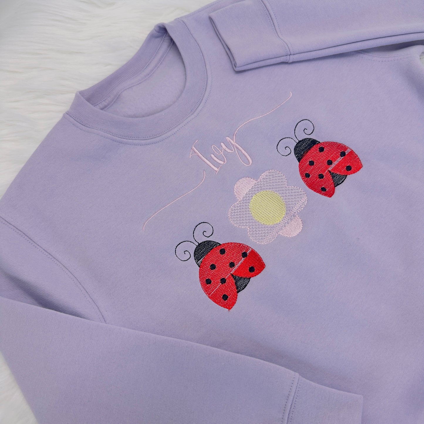 Pretty Little Ladybug Embroidered Kids Sweater - Personalised Jumper