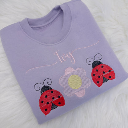 Pretty Little Ladybug Embroidered Kids Sweater - Personalised Jumper