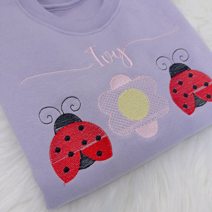 Pretty Little Ladybug Embroidered Kids Sweater - Personalised Jumper