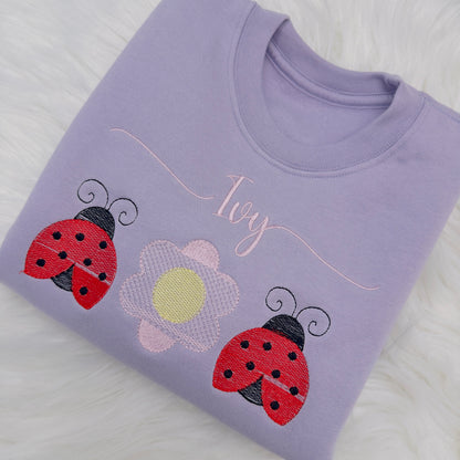 Pretty Little Ladybug Embroidered Kids Sweater - Personalised Jumper