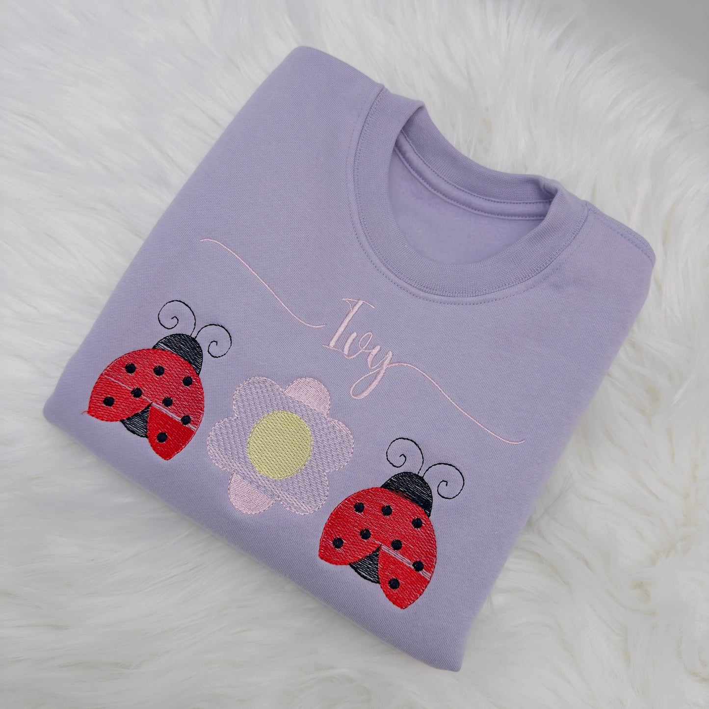 Pretty Little Ladybug Embroidered Kids Sweater - Personalised Jumper