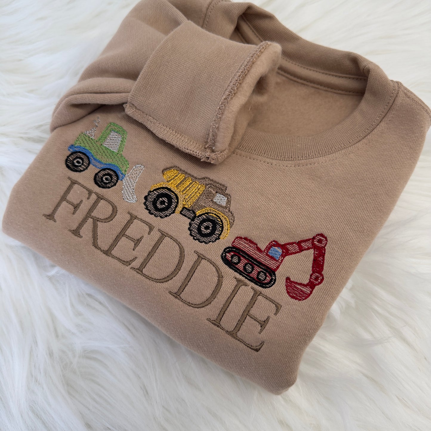 Personalised Trucks Sweatshirt for Children - Custom Embroidery in Multiple Colours