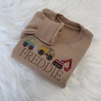 Personalised Trucks Sweatshirt for Children - Custom Embroidery in Multiple Colours