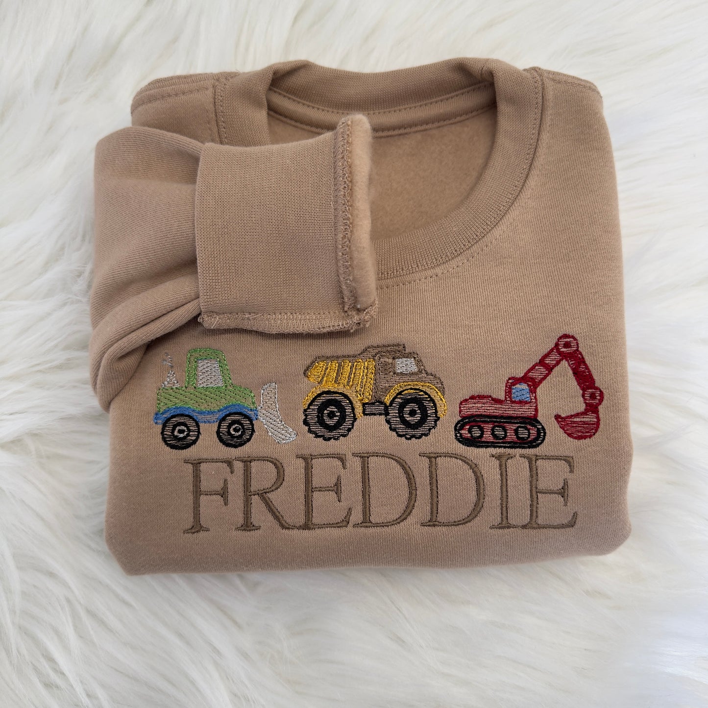 Personalised Trucks Sweatshirt for Children - Custom Embroidery in Multiple Colours