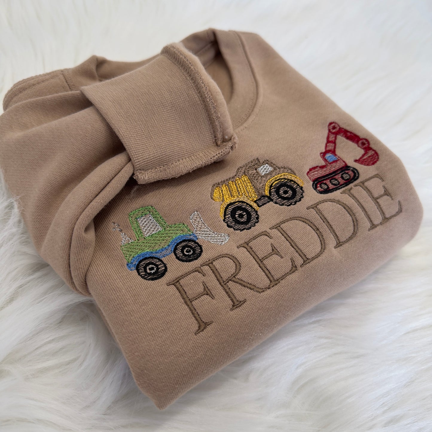 Personalised Trucks Sweatshirt for Children - Custom Embroidery in Multiple Colours