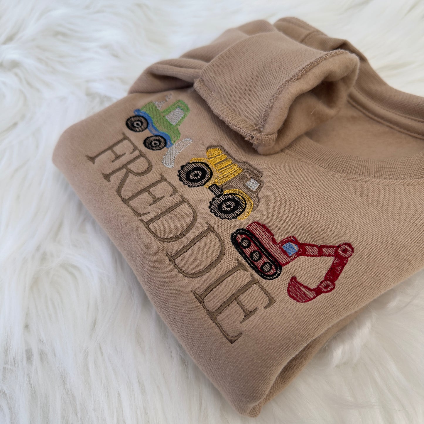 Personalised Trucks Sweatshirt for Children - Custom Embroidery in Multiple Colours