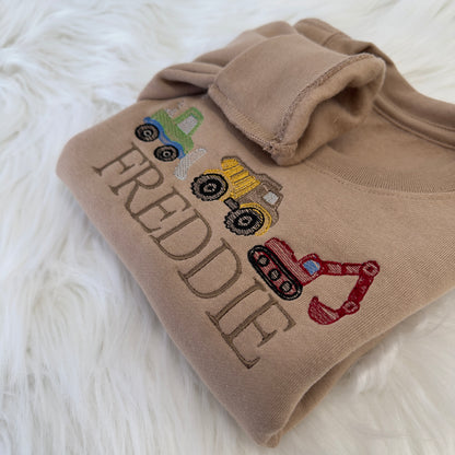 Personalised Trucks Sweatshirt for Children - Custom Embroidery in Multiple Colours