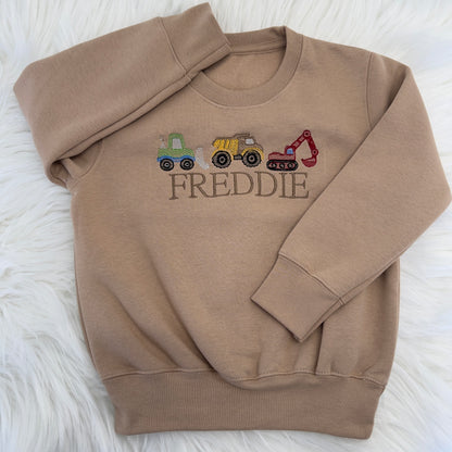 Personalised Trucks Sweatshirt for Children - Custom Embroidery in Multiple Colours